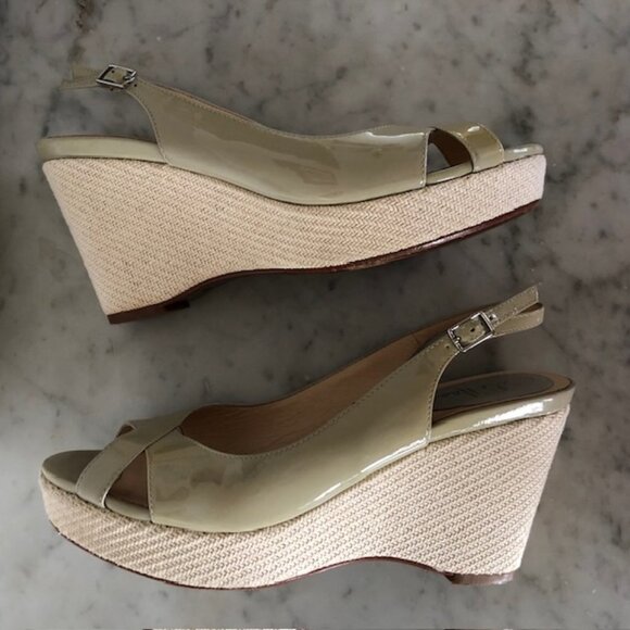 COLE HAAN Nike Air Open Toe Wedge Platform Espadrille Sandal Patent Nude… - Picture 3 of 17